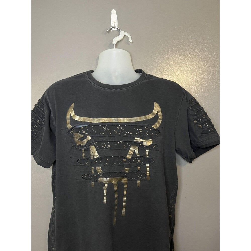 Switch Shirt Mens XL Black Gold Bull Graphic Distressed Cutout Streetwear Tee